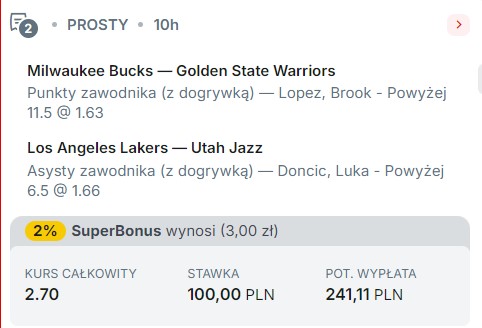 NBA kupon w Superbet w dniu 10.02.2025