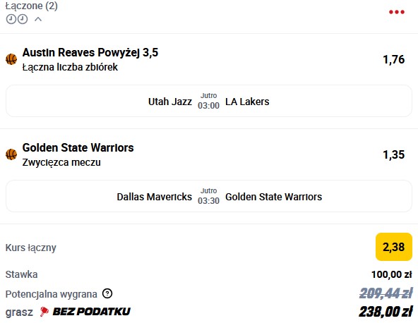 Kupon NBA w Betclic w dniu 12.02.2025