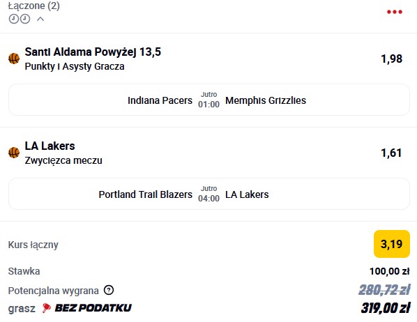 Kupon NBA w dniu 20.02.2024  w Betclic