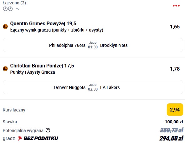 Kupon NBA w dniu 22.02.2025