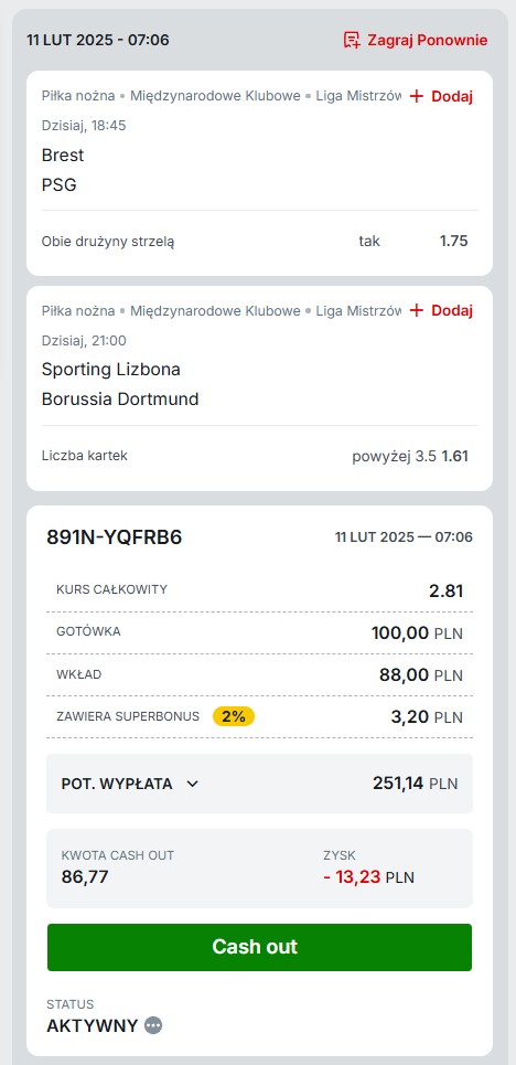 Kupon Superbet LM 11.02.