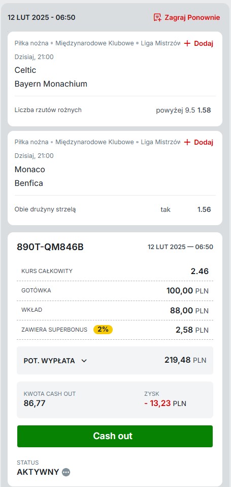 Kupon Superbet LM 12.02.