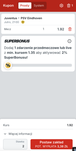 Superbet kupon na Juventus - PSV