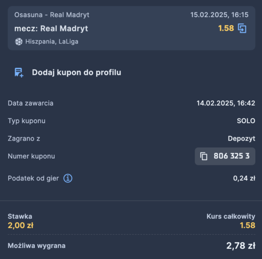 Kupon STS na Osasuna - Real Madryt