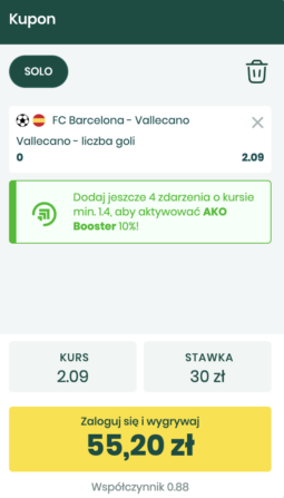 Kupon Betfan na Barcelona - Vallecano