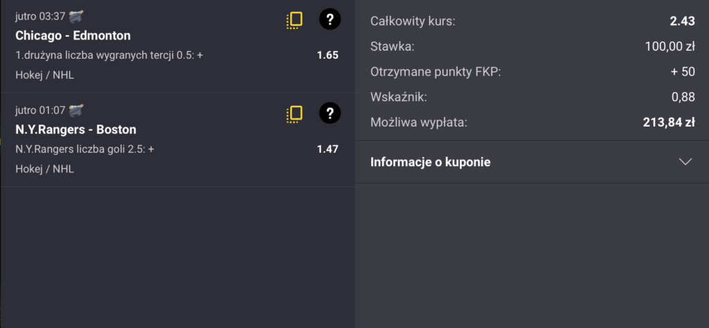 KUPON FORTUNA NHL