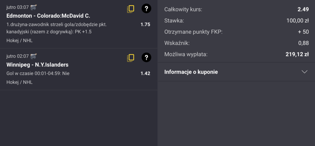 KUPON NHL FORTUNA