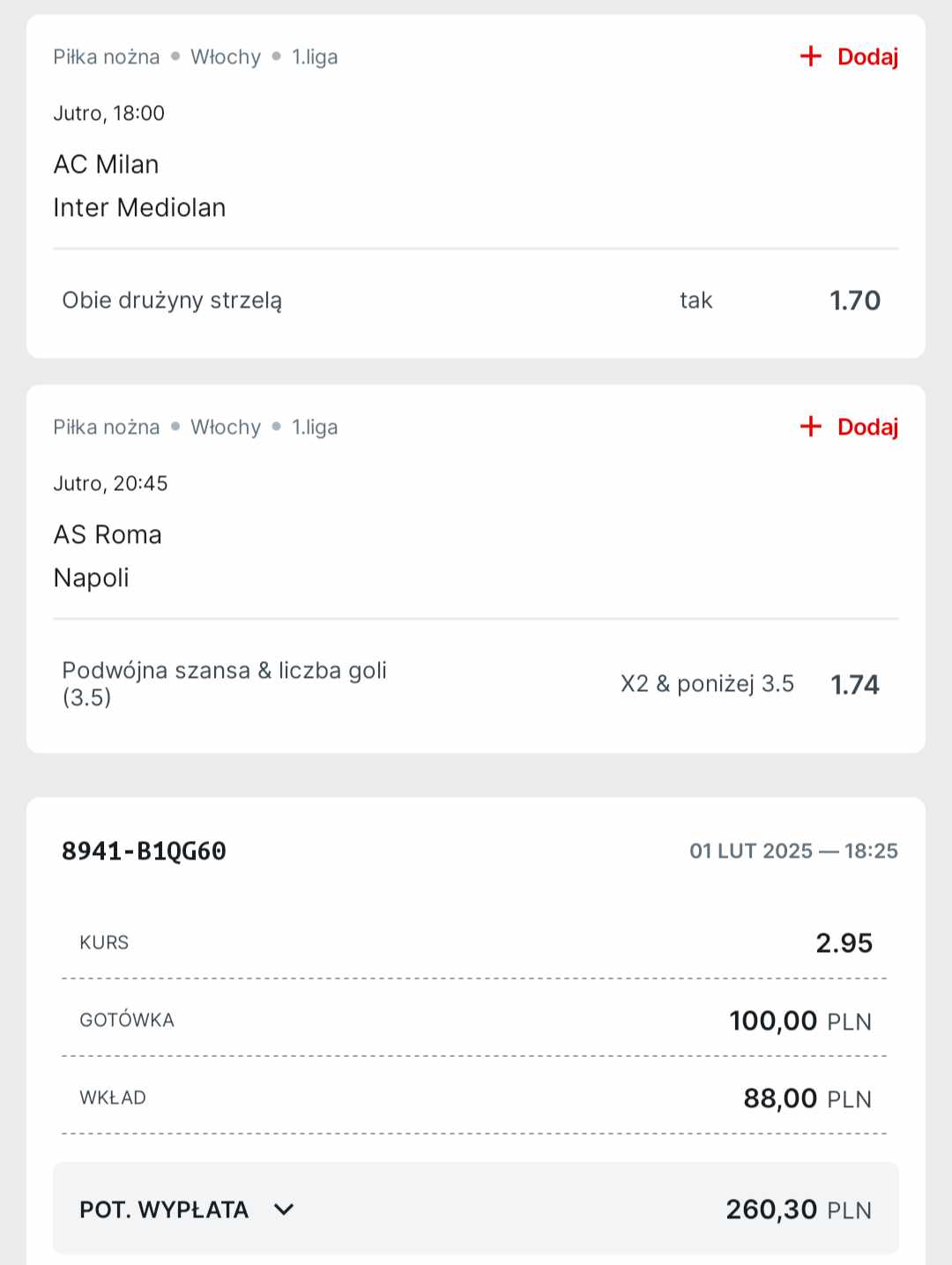 kupon double Serie A 2 lutego Superbet