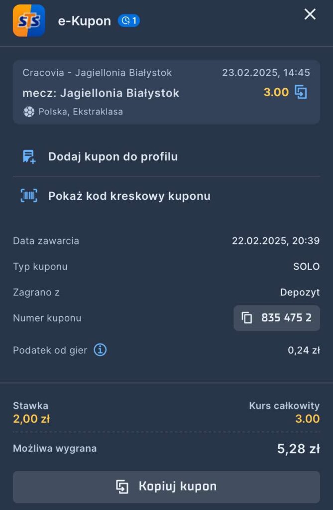 kupon pod zasilacz Cracovia - Jagiellonia