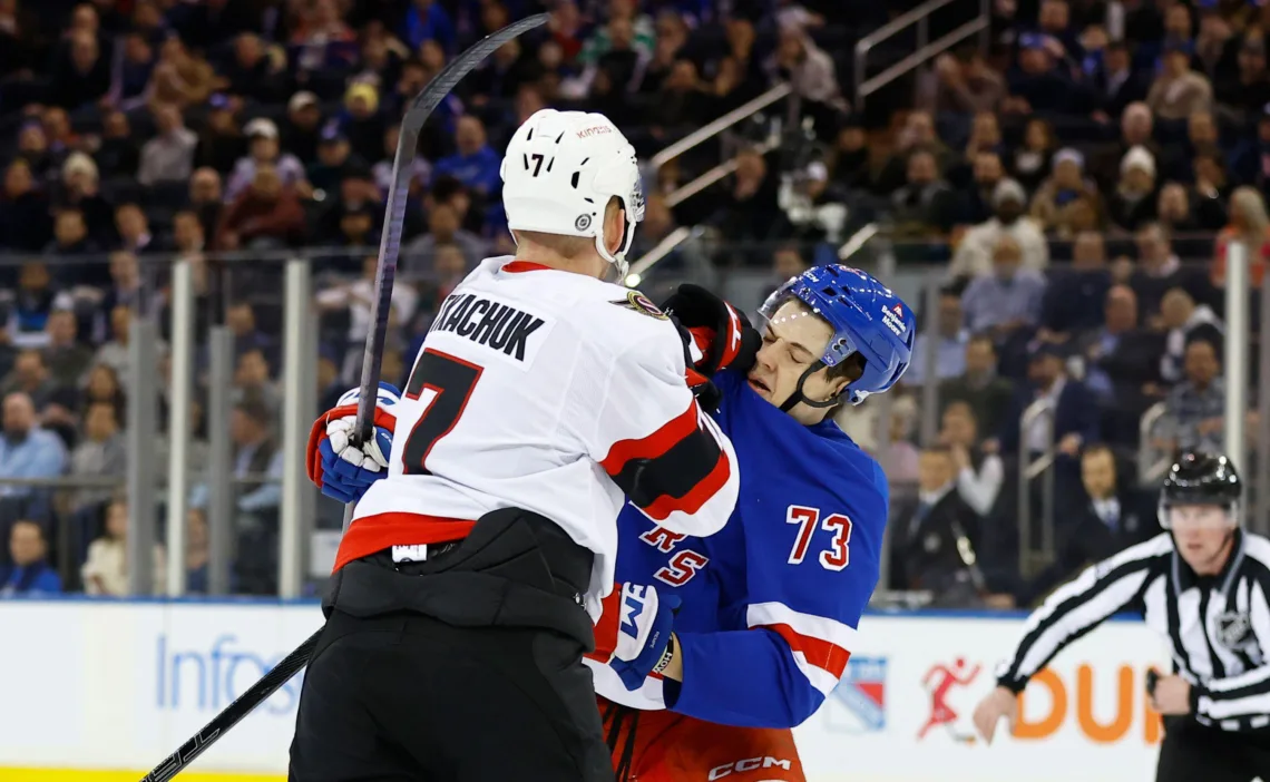 Senators Rangers fight