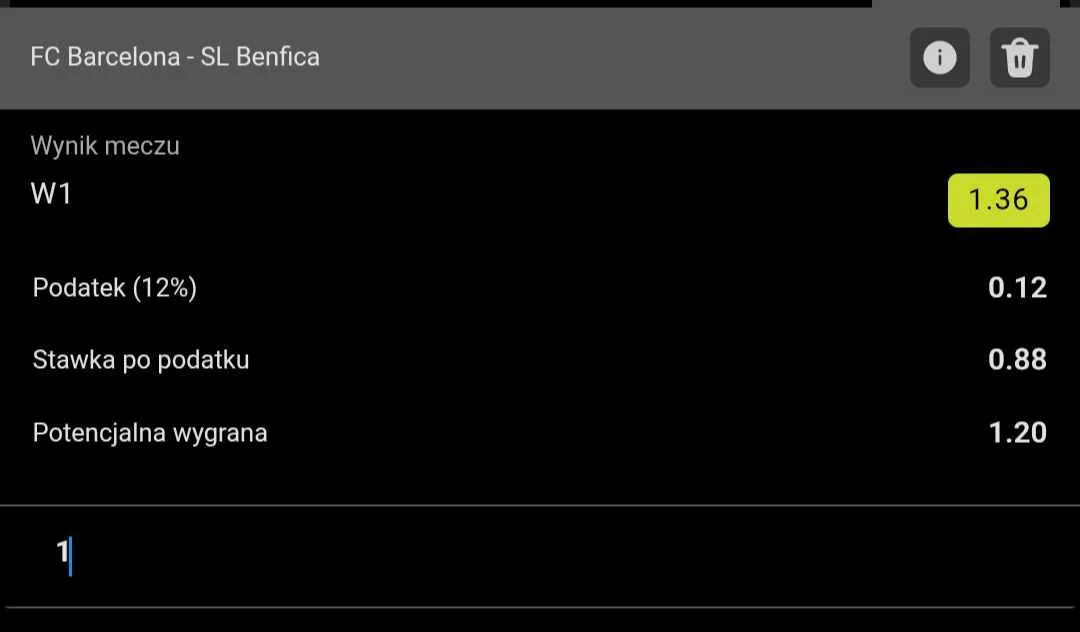 Barcelona - Benfica promocja GOBET przykładowy kupon