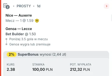 Propozycja kuponu w Superbet