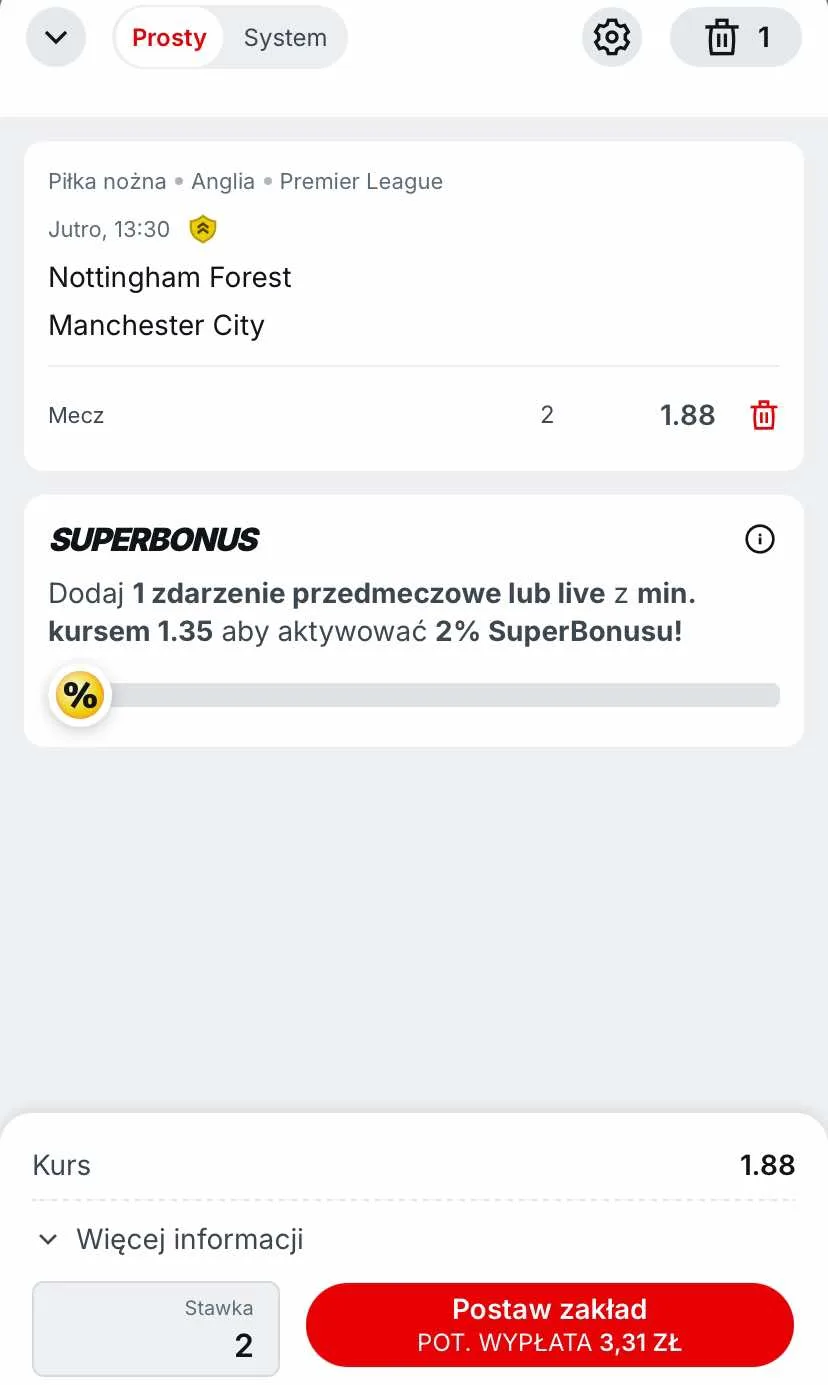 kupon na zasilacz Nottingham - Manchester City