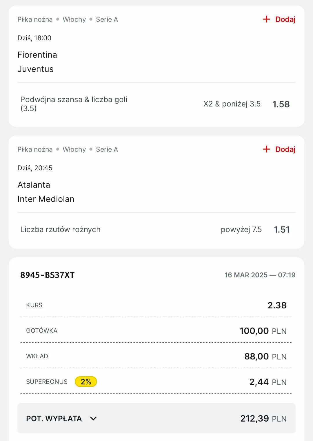 Kupon Serie A 16.03 Superbet