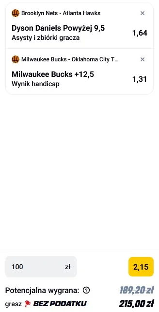 Kupon NBA w Betclic w dniu 16.03.2025