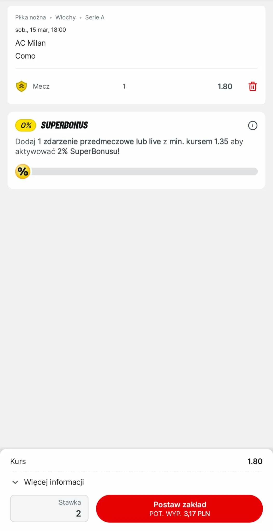 Superbet Milan - Como promocja przykład kupon Superbet