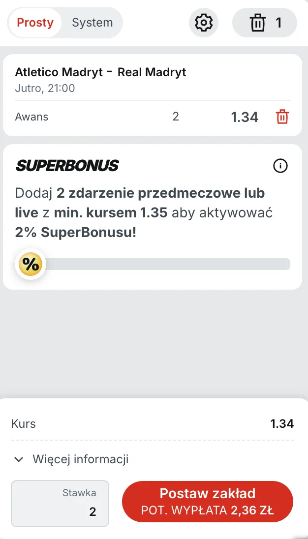 Kupon Superbet na Atletico - Real Madryt