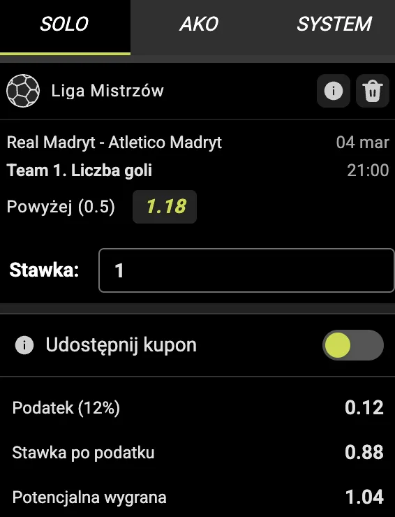 Kupon Go+Bet na Real - Atletico