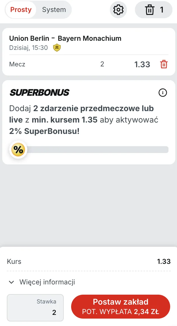 Superbet kupon na wygraną Bayernu