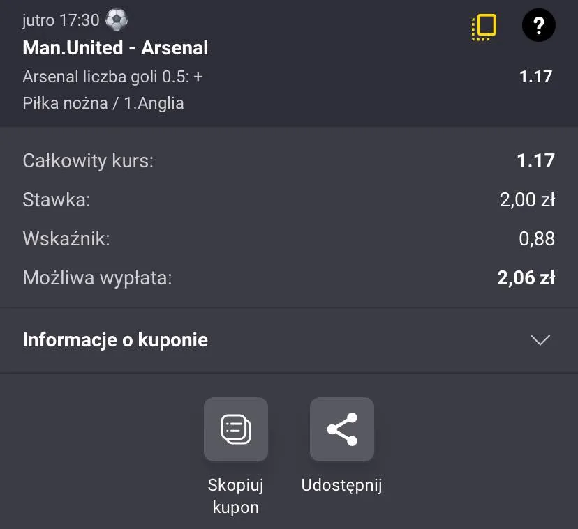 kupon na zasilacz United - Arsenal