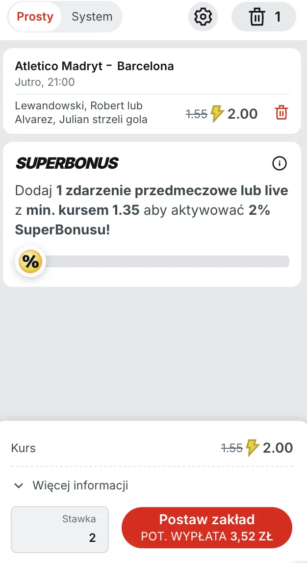 Kupon Superbet na gola Lewego lub Alvareza