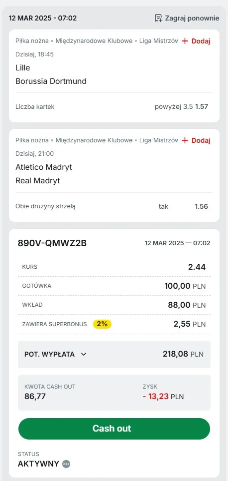 Kupon LM Superbet 12.03.