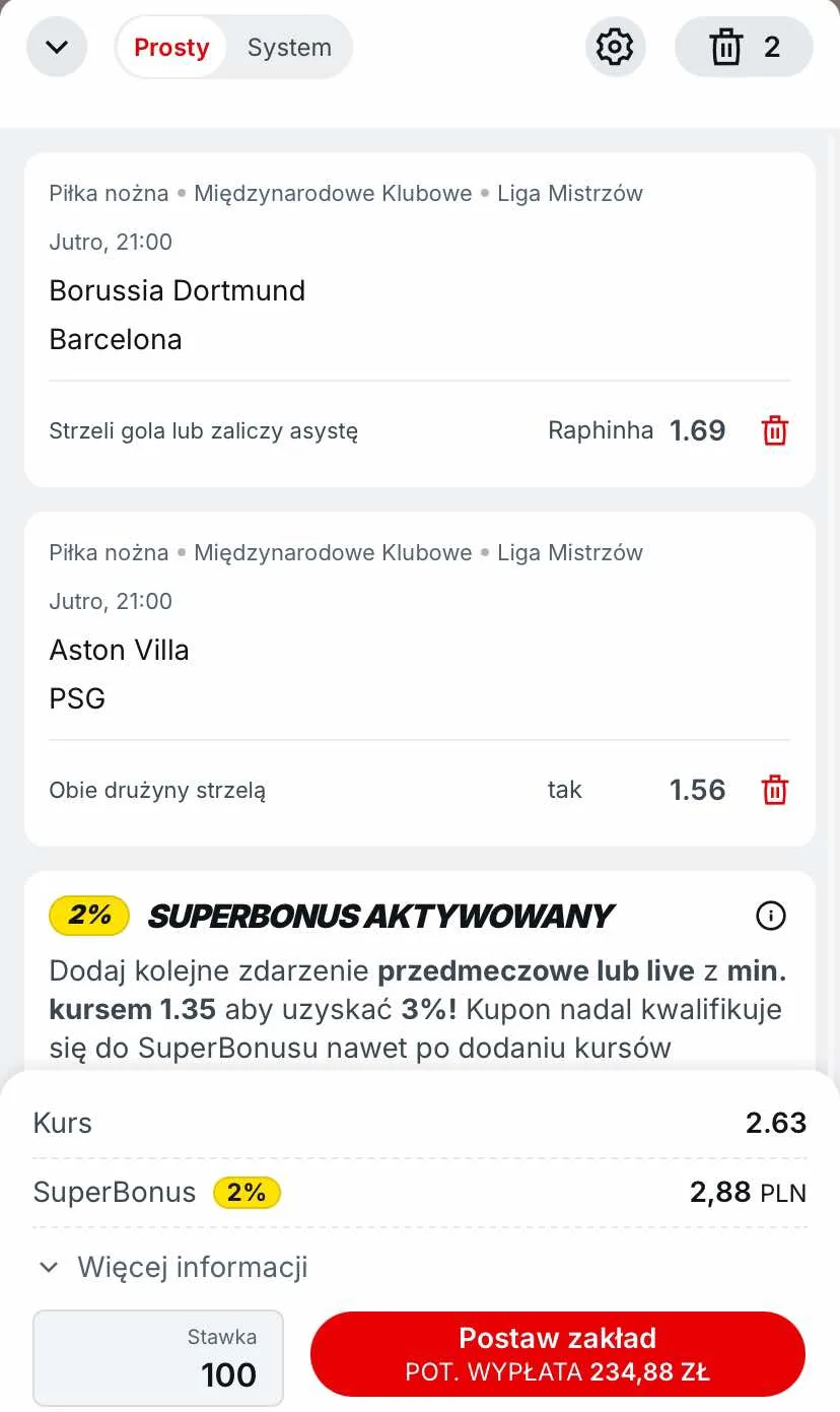 kupon na Ligę Mistrzów 15.04