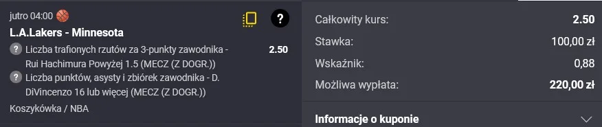 Kupon NBA w Fortunie w dniu 30.04.2025
