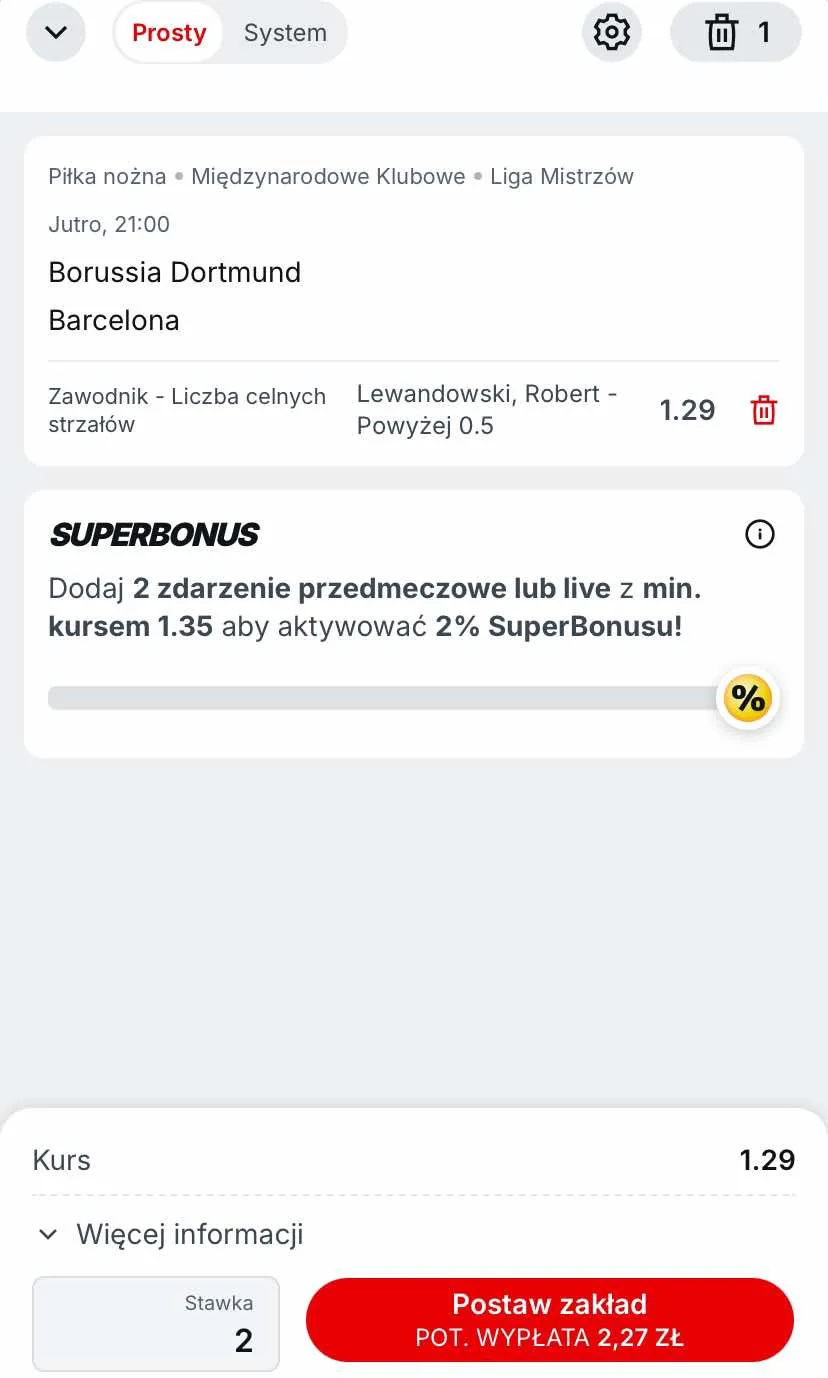 kupon na zasilacz Barcelona - BVB od Superbet