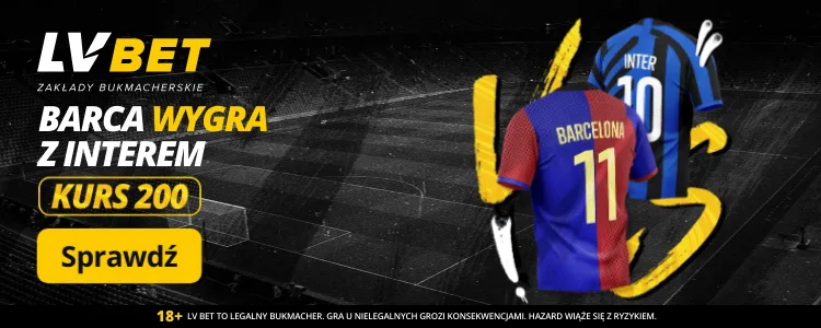Baner LVBET kurs 200 na wygraną Barcelony z Interem