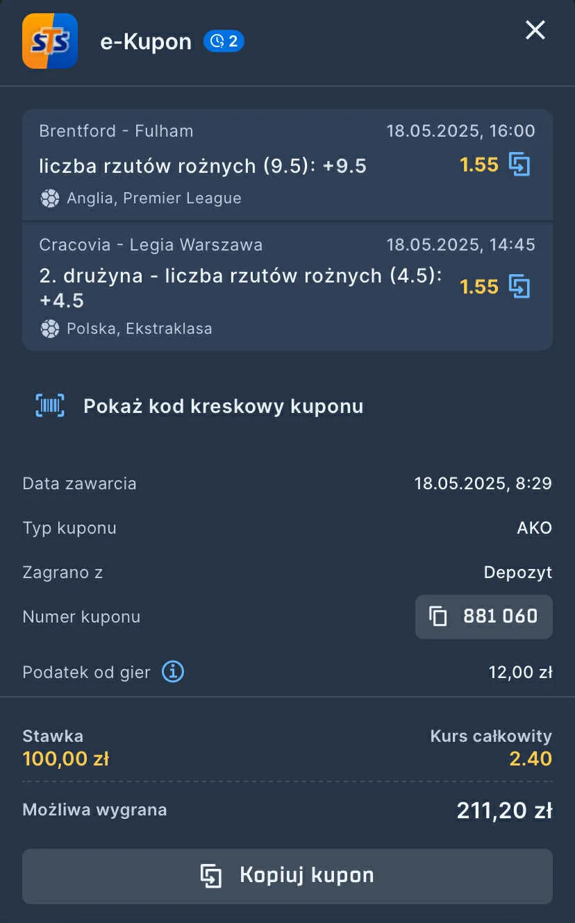 kupon na Ekstraklasę + Premier League 18.05