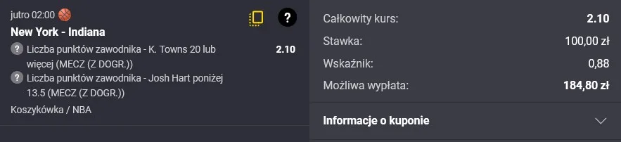 Kupon NBA w Fortunie w dniu 23.05.2025