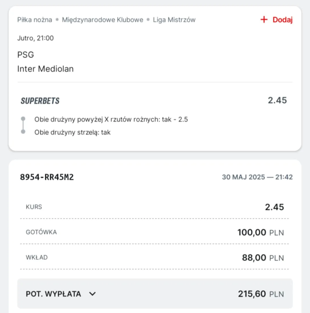 Kupon solo Liga Mistrzów 31.05.2025