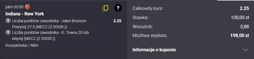 Kupon NBA w Fortunie w dniu 27.05.2025