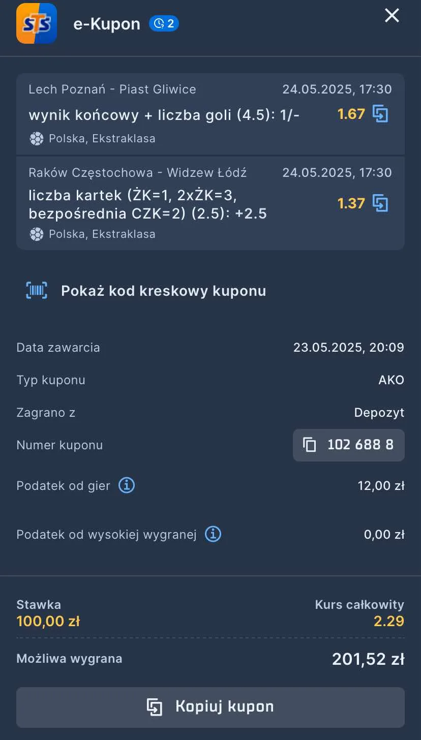kupon na Ekstraklasę 24.05