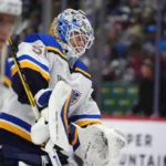 Jordan-Binnington-bramkarz-St-Louis-Blues-w-NHL-foto-Associated Press / Alamy Stock Photo