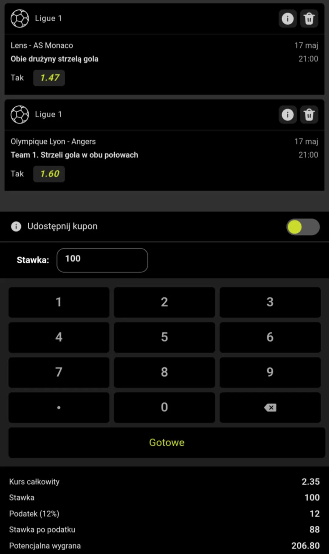 Kupon double Lugue 1 17.05.2025