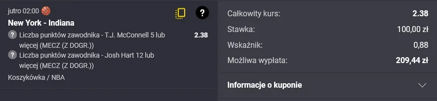 Kupon NBA w Fortunie w dniu 21.05.2025