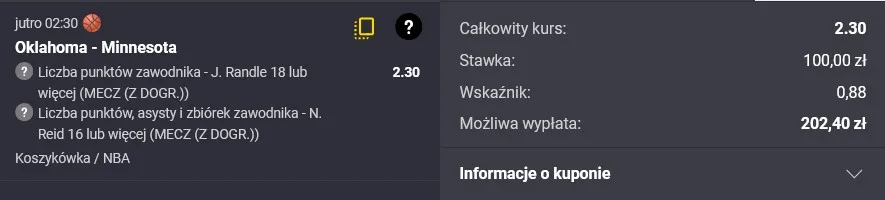 Kupon NBA w Fortunie w dniu 22.05.2025