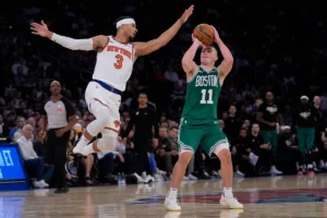 Payton Pritchard i Josh Hart, NBA, 14.05.2025