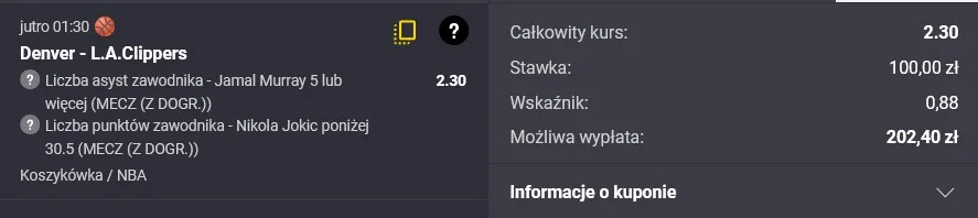 Kupon NBA w Fortunie w dniu 03.05.2025