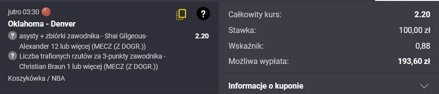 Kupon NBA w Fortunie w dniu 07.05.2025