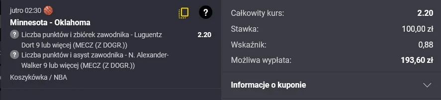Kupon NBA w Fortunie w dniu 24.05.2025