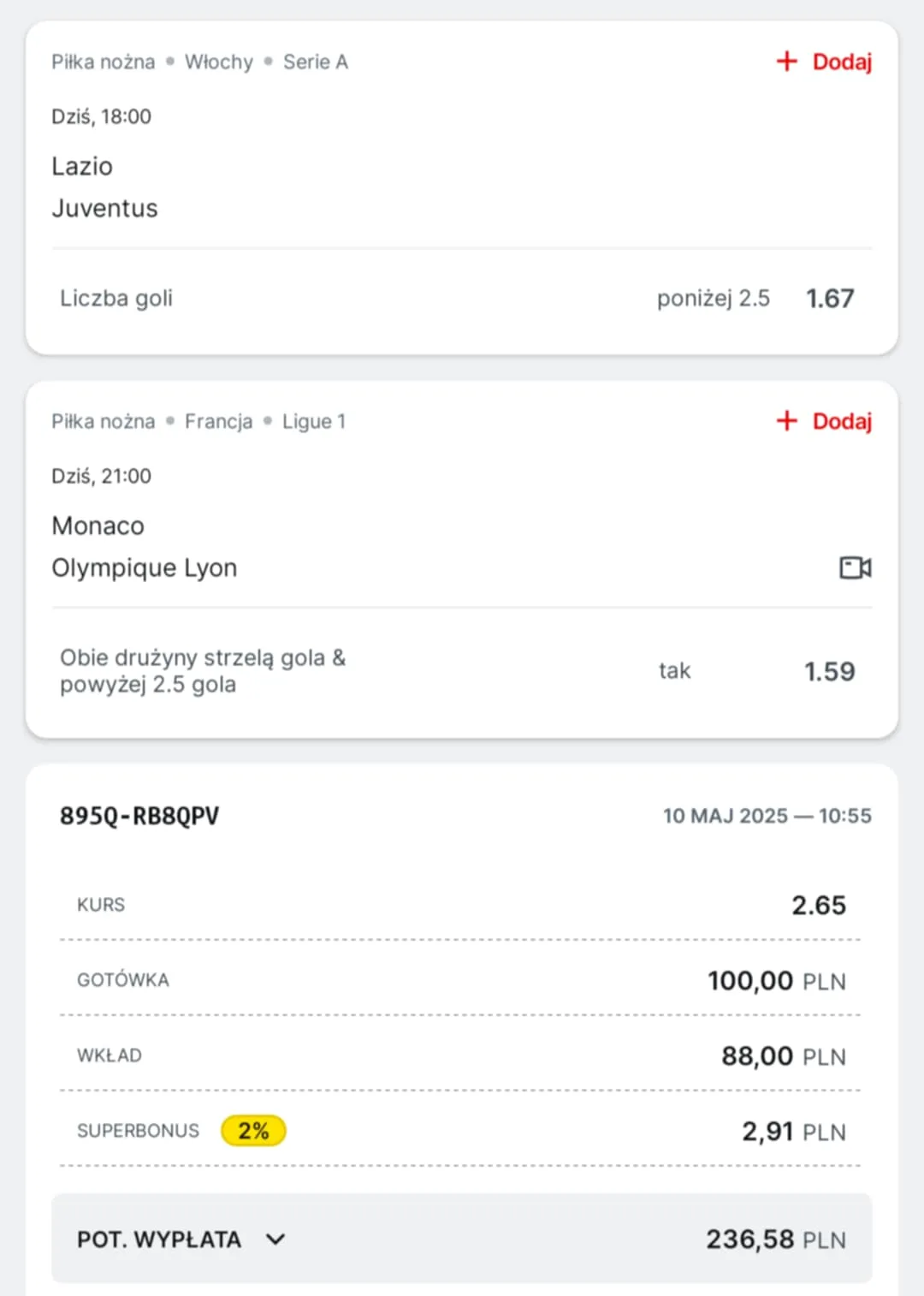 Kupon double Ligue 1, Serie A 10.05.2025