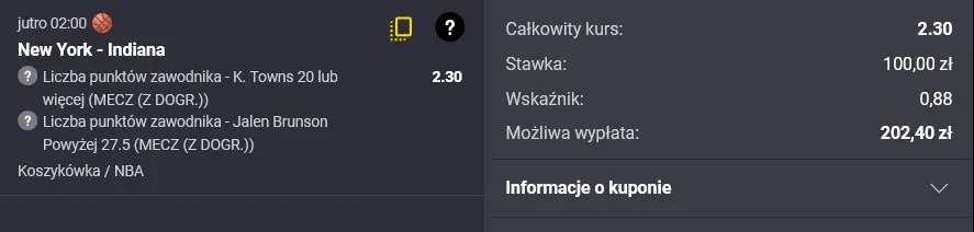 Kupon NBA w Fortunie w dniu 29.05.2025
