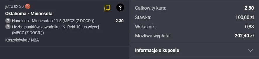 Kupon NBA w Fortunie w dniu 20.05.2025