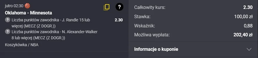 Kupon NBA w Fortunie w dniu 28.05.2025