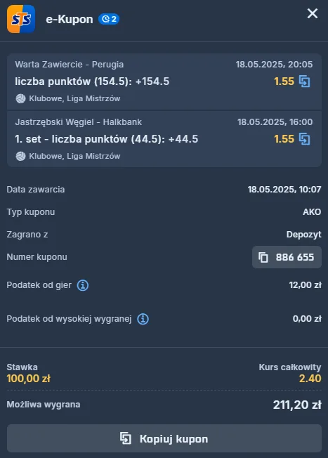 STS, double, kupon, siatkowka, liga mistrzow, jsw jastrzebski, aluron cmc warta