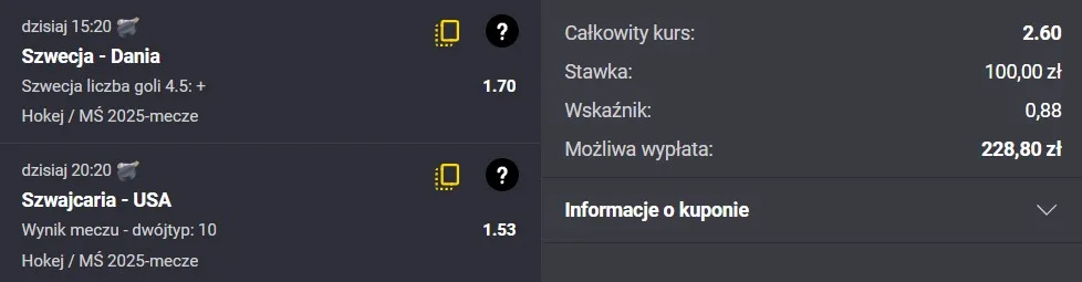 Kupon Fortuna hokej 25.05.