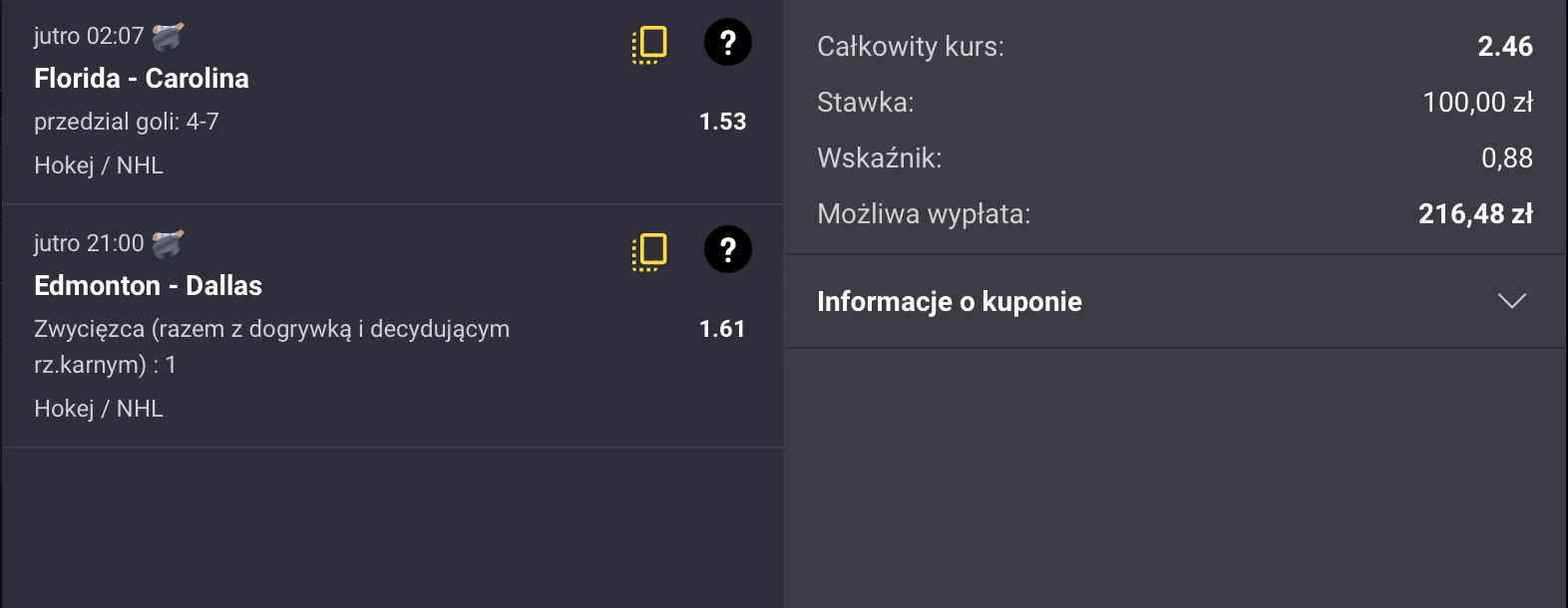 KUPON NHL